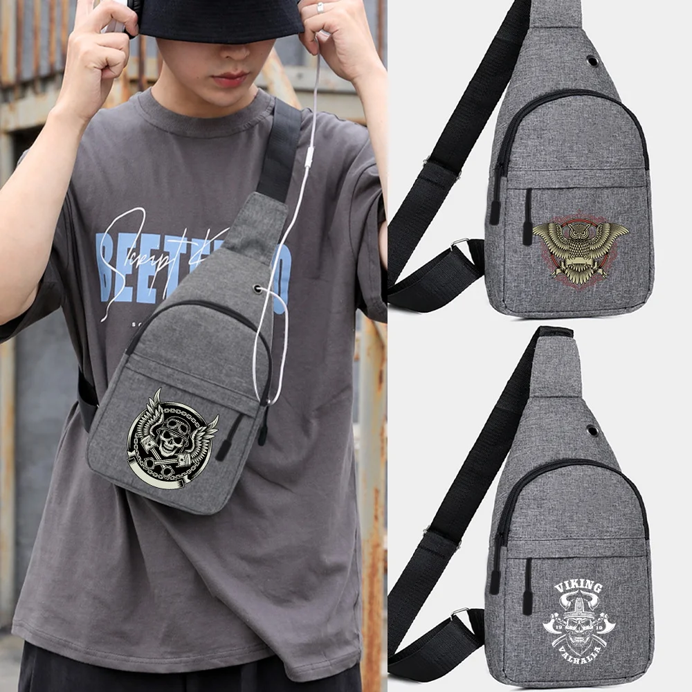 

Men's Chest Bags Casual Waist Bag Short Trip Travel Carry Pack Man Waterproof Shoulder Crossbody Bag Skull Pattern Handbags