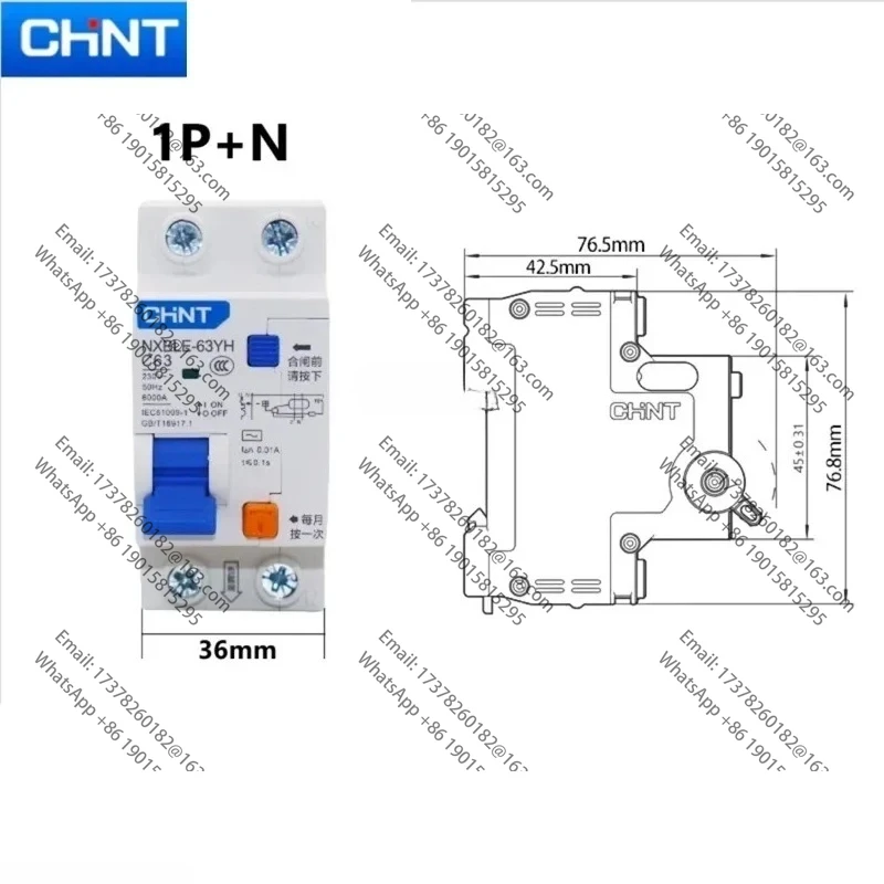 

CHINT NXBLE-63YH 1P + N 2P 10MA 30MA Дисюнтор для устройств Residual RCBO 10A 16A 20A 25A 63A Цена 5 шт.