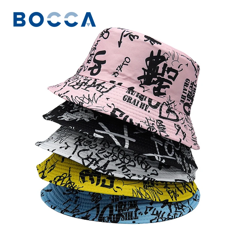 Bocca Letter Graffiti Bucket Hat Men Women Designer Panama Fisherman Hats Double Sided Reversible Outdoor Fashion Cap 2023 New