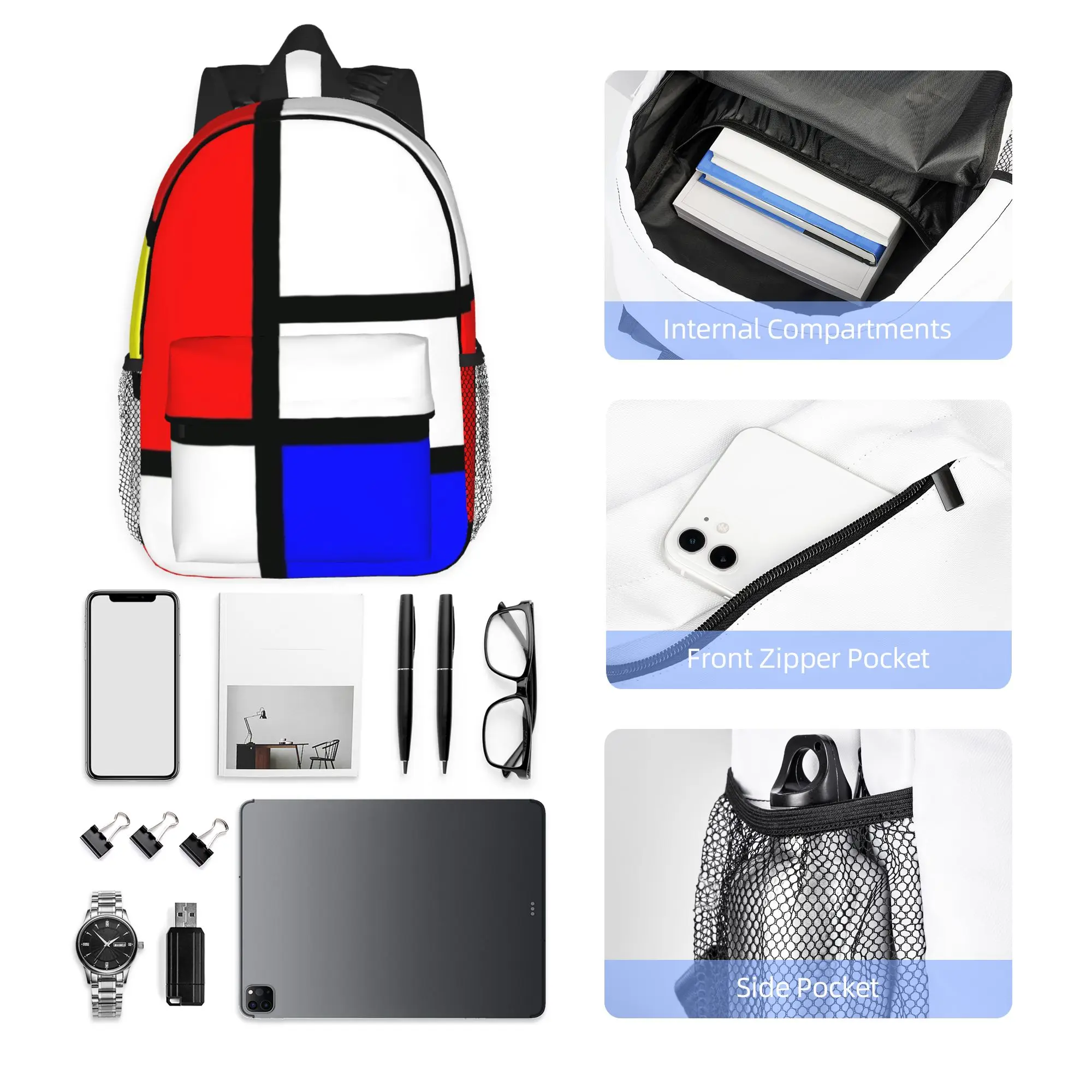 Piet Mondrian Composition 2  Color Block Backpack Hot Sale Daypack Boys Girls BookBag Shoulder Bags for Men Women School Bag