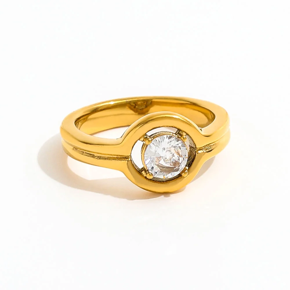 

Joolim Jewelry High End Pvd Wholesale Waterproof&Tarnish Free Fashion Round Zirconia Seal Stainless Steel Finger Ring for Women