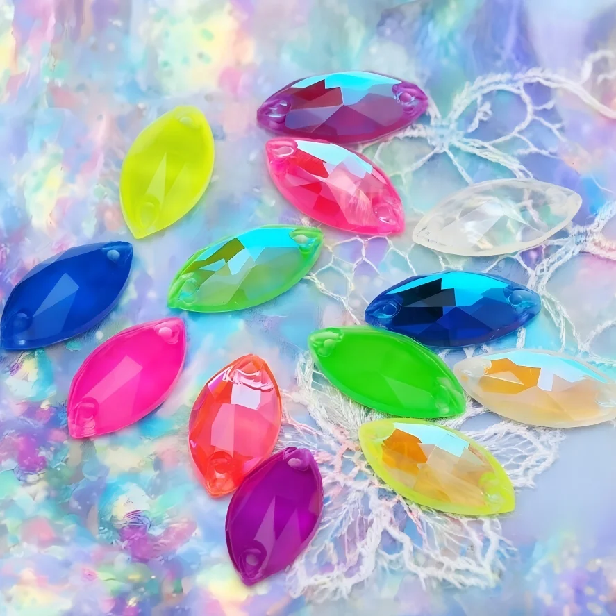 3223 Navette Neno Fluoreszierende Leuchtende Acryl-Nähsteine, abgeschrägte Kristallsteine für Jacken und Kleidung – Detail 14