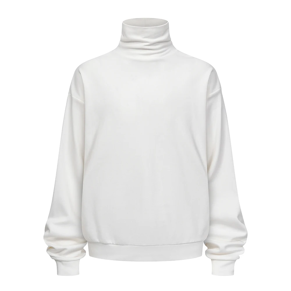 2025 jerseys de manga larga de cuello alto para hombre, camiseta holgada de cuello alto, camisa informal de algodón de gran tamaño con cuello apilado, camisa de manga larga