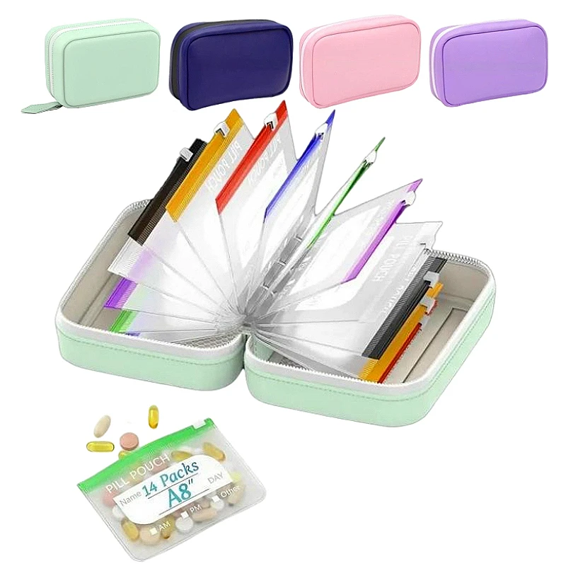 7/14Pouch Weekly Pill Organizer Color Coded Pill Pouch Waterproof Medicine Storage Case Portable Vitamins Supplements Pouch Set