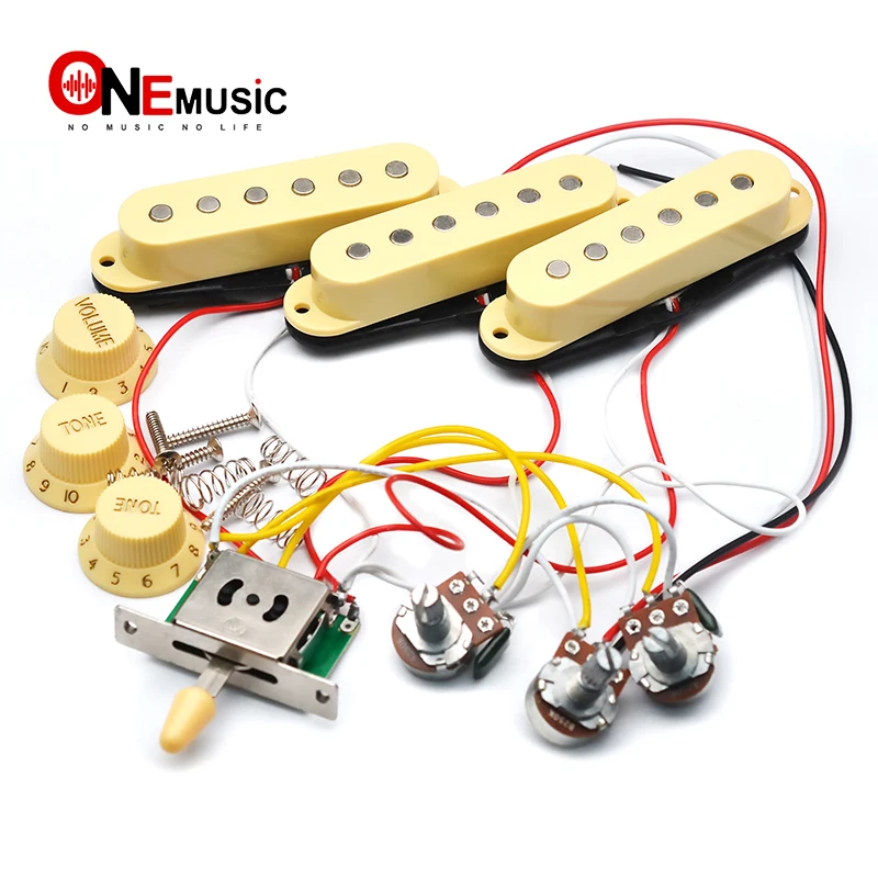 5-Way Switch 2T1V SSS Pickup Cream Electric Guitar Wiring Harness Prewired with Pickup for ST Guitar