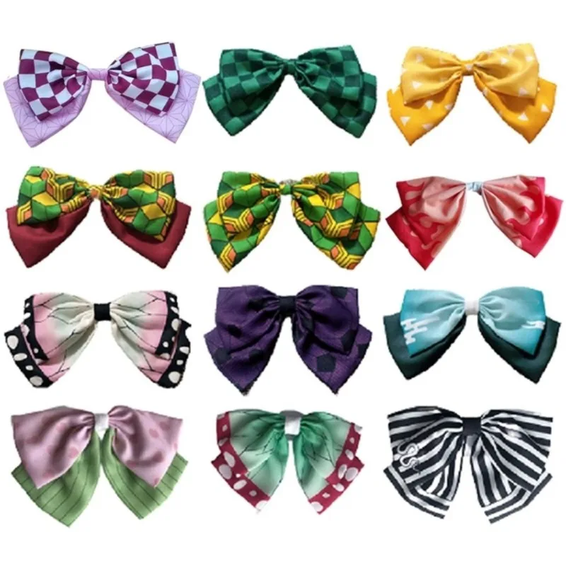 Demon Slayer Anime Hair Clips Accessories for Women Girls Big Bowknot Solid Satin Long Ribbon Bows Fashion Spring Clamp Gifts
