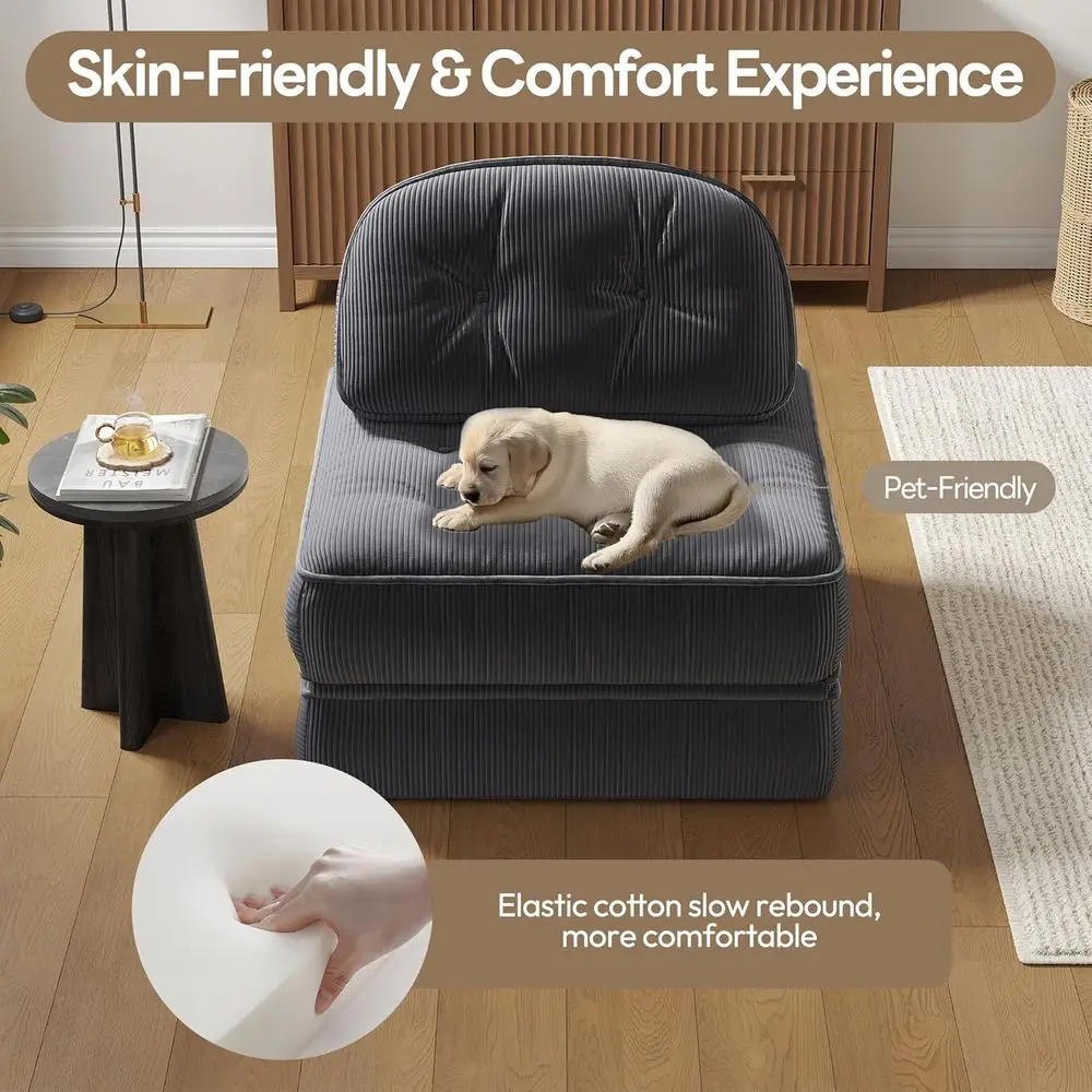 أريكة سرير مخملية مضلعة باللون الرمادي، أريكة مدمجة قابلة للتحويل للبالغين، أثاث مريح للاستراحة والألعاب، تصميم حديث لـ Apar #5