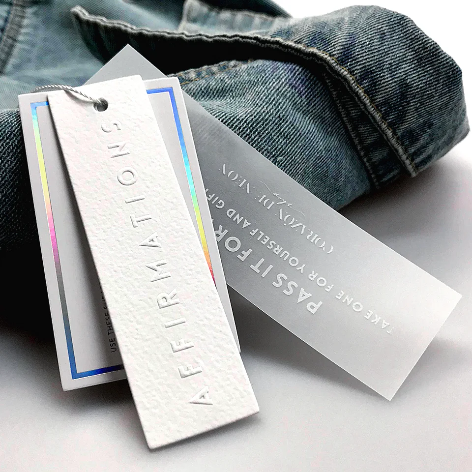 Custom LOGO Colored Laser Silver Foiled Edge Thank Card Clothing Hangtag Printing Specialty Paper Care Card and Envelope