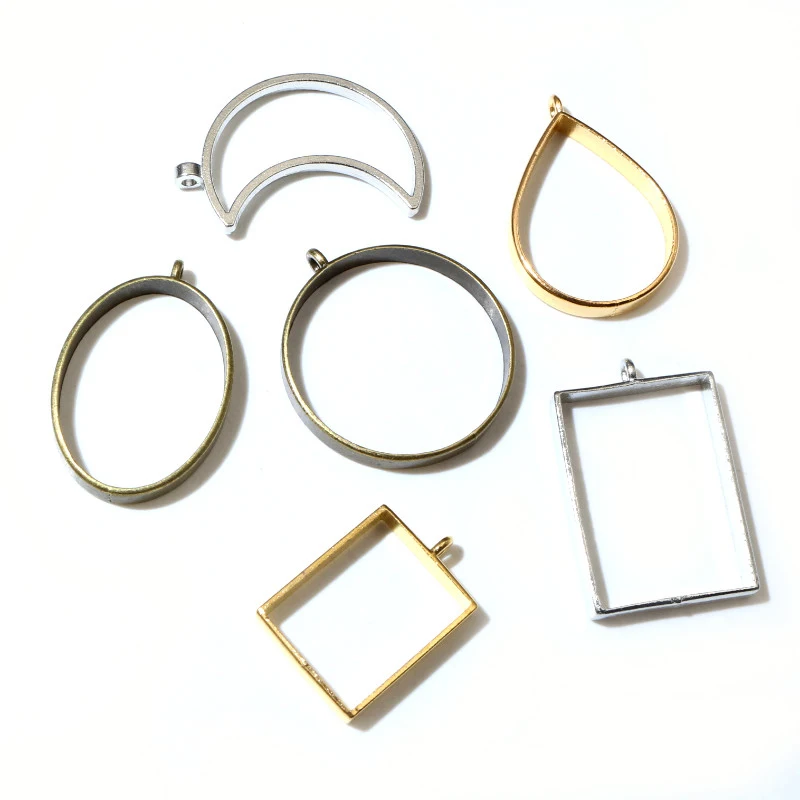 10pcs Oval/Round/Drop Border Mold Geometric Hollow Metal Frame Bezel Epoxy Resin Pendant Tray For DIY Jewelry Making Accessories