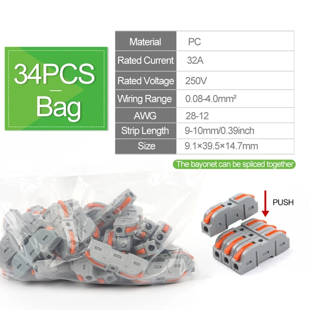 DIY GO Quick Splicing Multiplex Butt Wire Connector Compacte elektrische kabelklemmenblok Home Wiring Connectors Junction Box