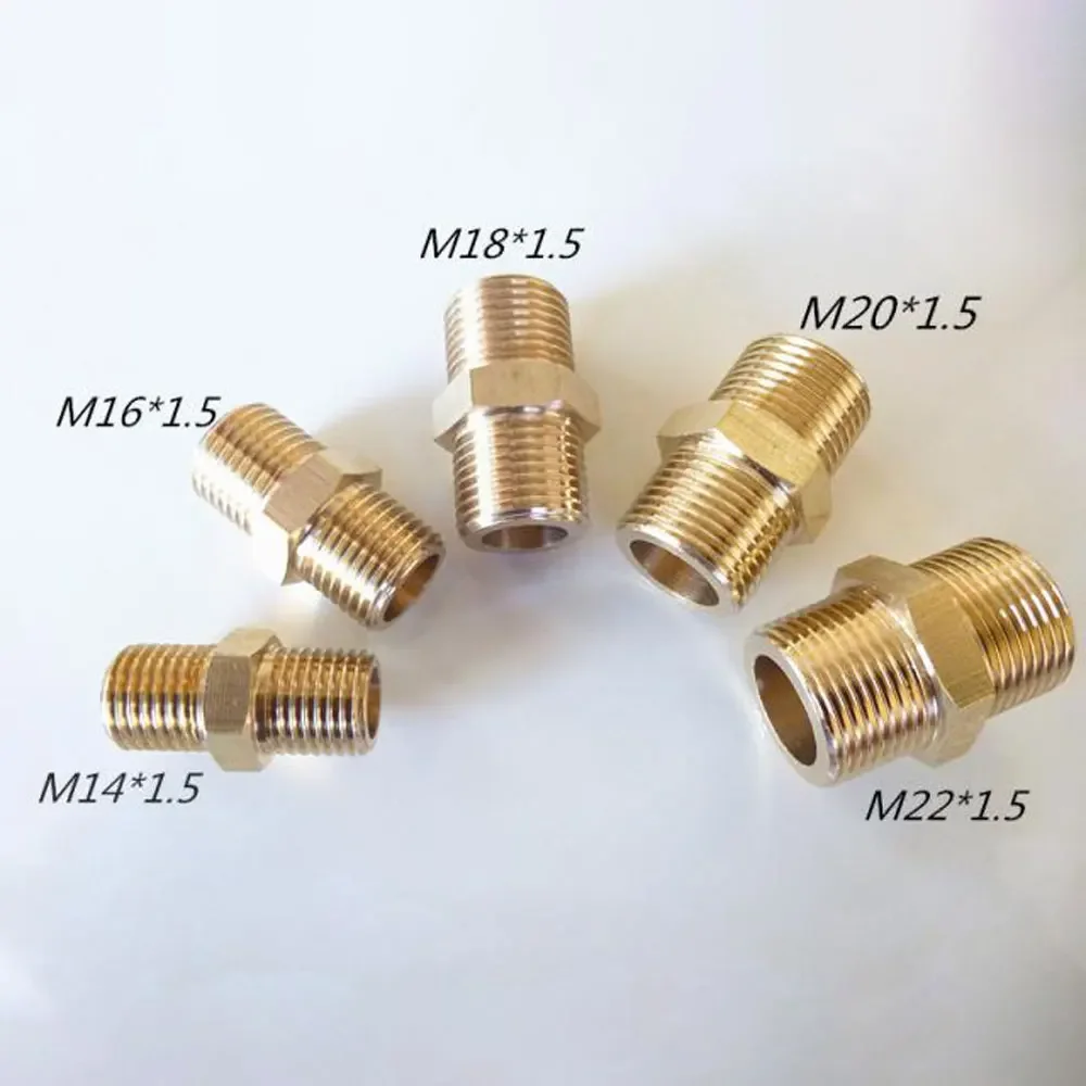 Messing Pijp Hex Tepel Fitting Snelkoppelingsadapter M10 M12 M18 M20 Metrische Mannelijke Naar Draad Gelijke Water Olie Gas Connector