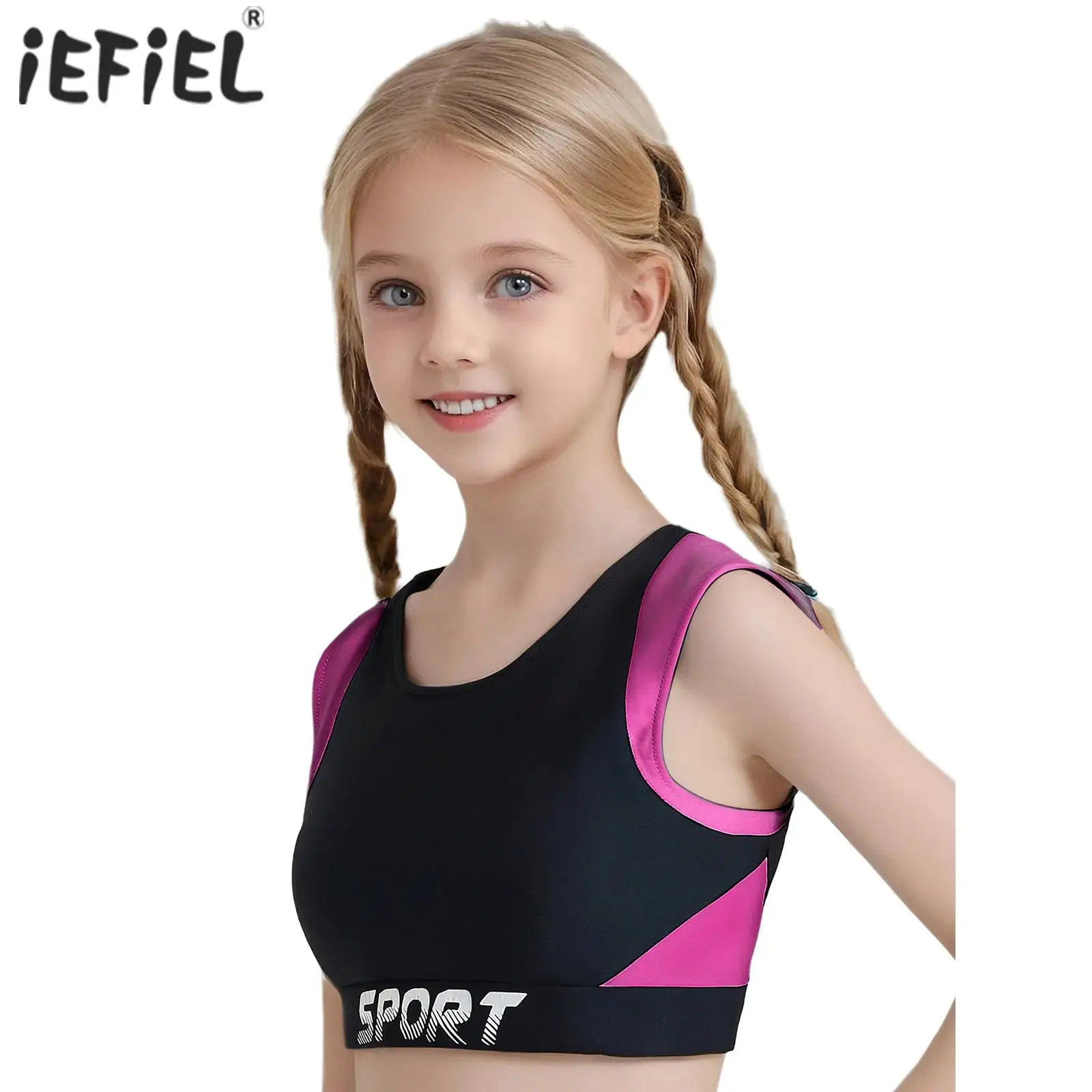 Kids Girls Fashion Bra Tops Sports Vest Sleeveless Breathable Mesh Back Letter Print Crop Tank Top for Exercise Workout Yoga