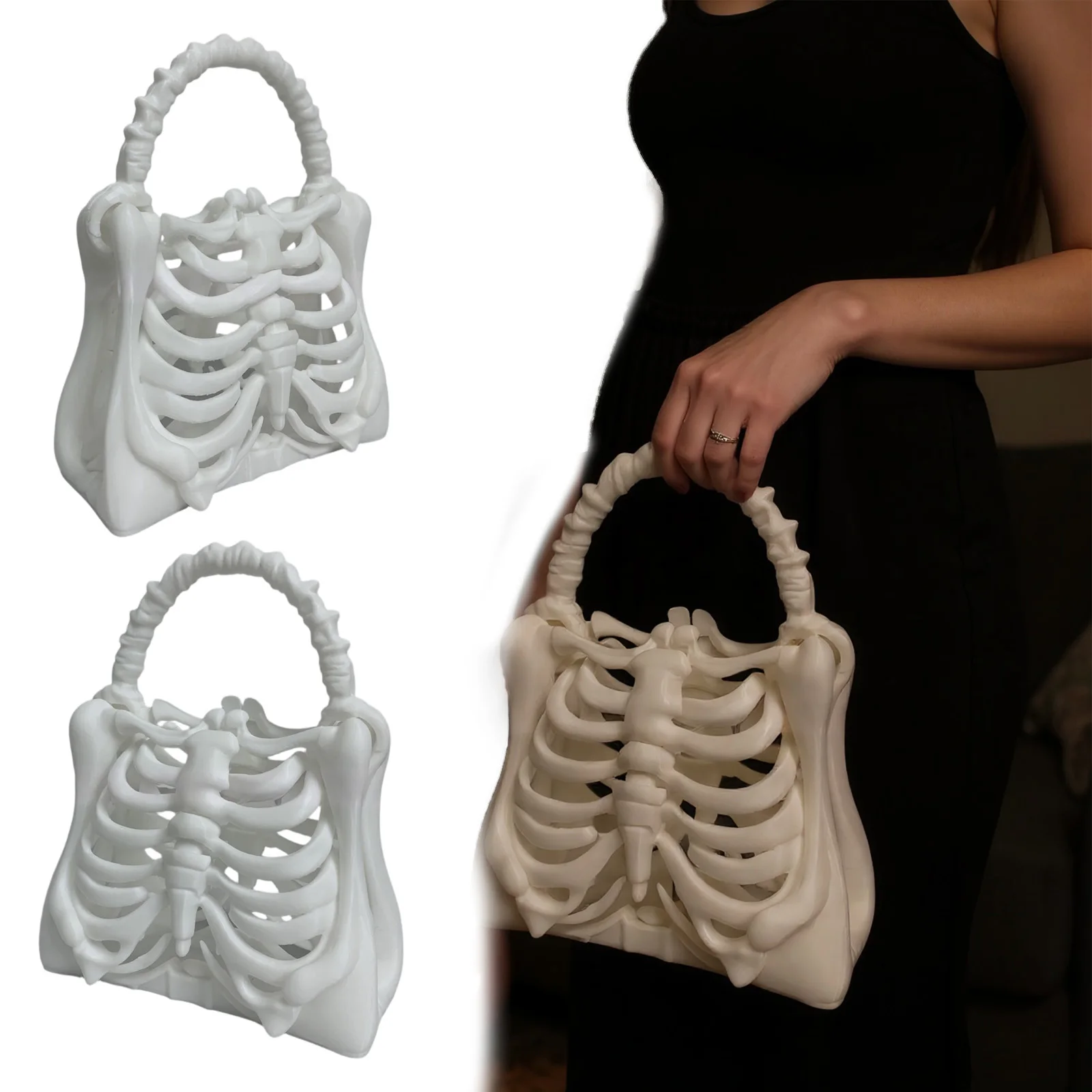 

3D Printed Gothic Rib Cage Shape Purse Unique Halloween Party Clutch Bag Skeleton Purse Gift for Women