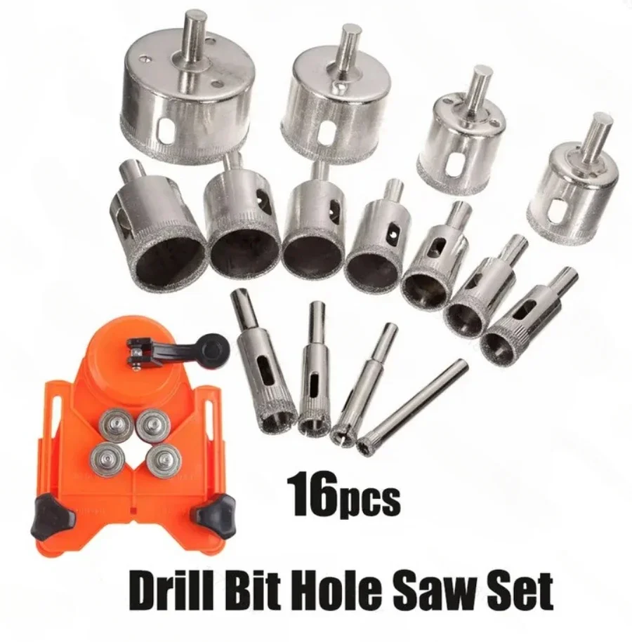 

16Pcs 6-50mm Diamond Coated Drill Bits Glass Marble Cutter Opener Drill Bits Tile Hole Saw Drilling Bits Extractor Remover Tools