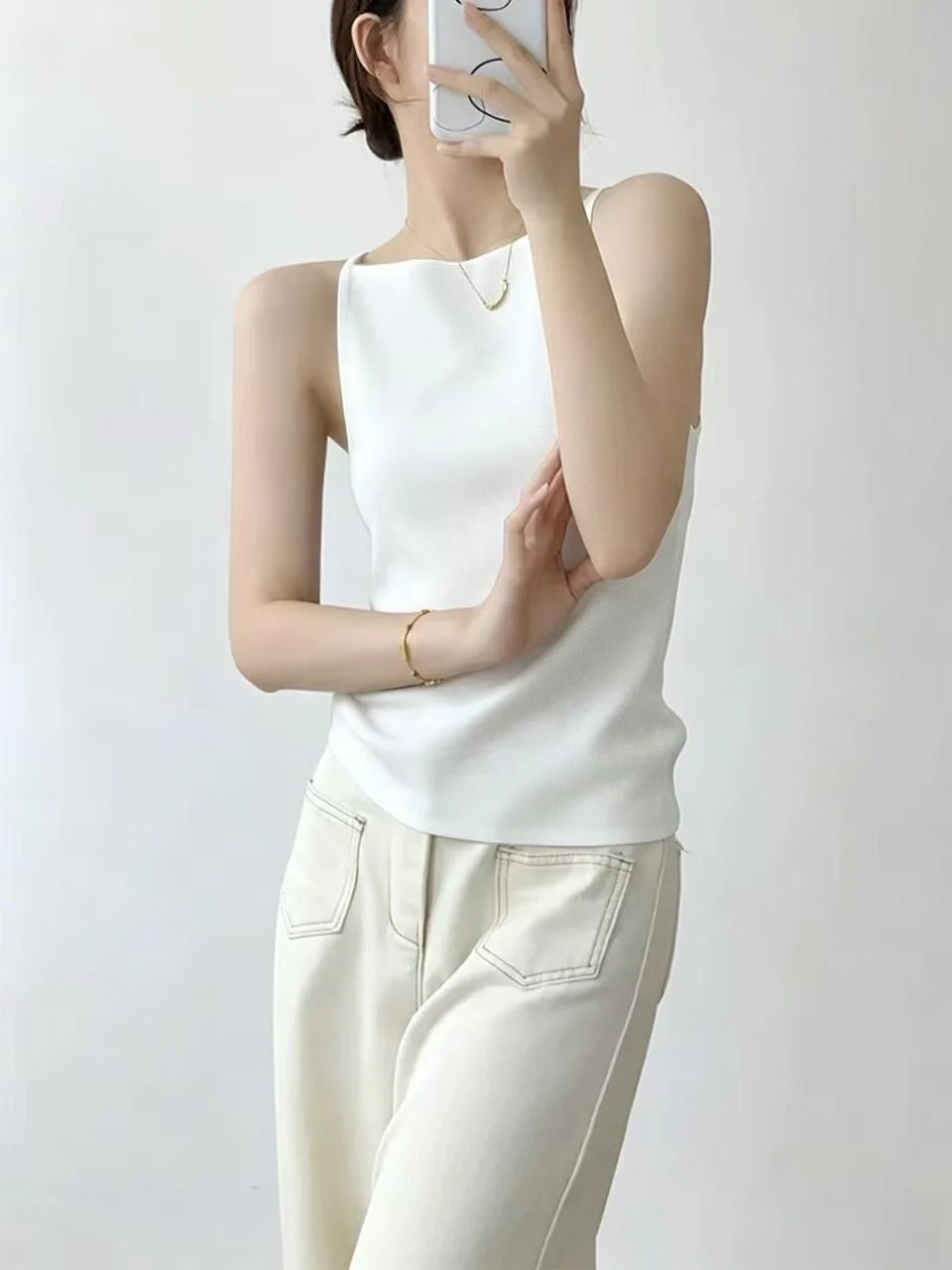 Summer Women's Cotton Blend Tank Top 95% Cotton Beautiful Back Strap Vest plus Size Belly Covering Slimming Base Layer Shirt