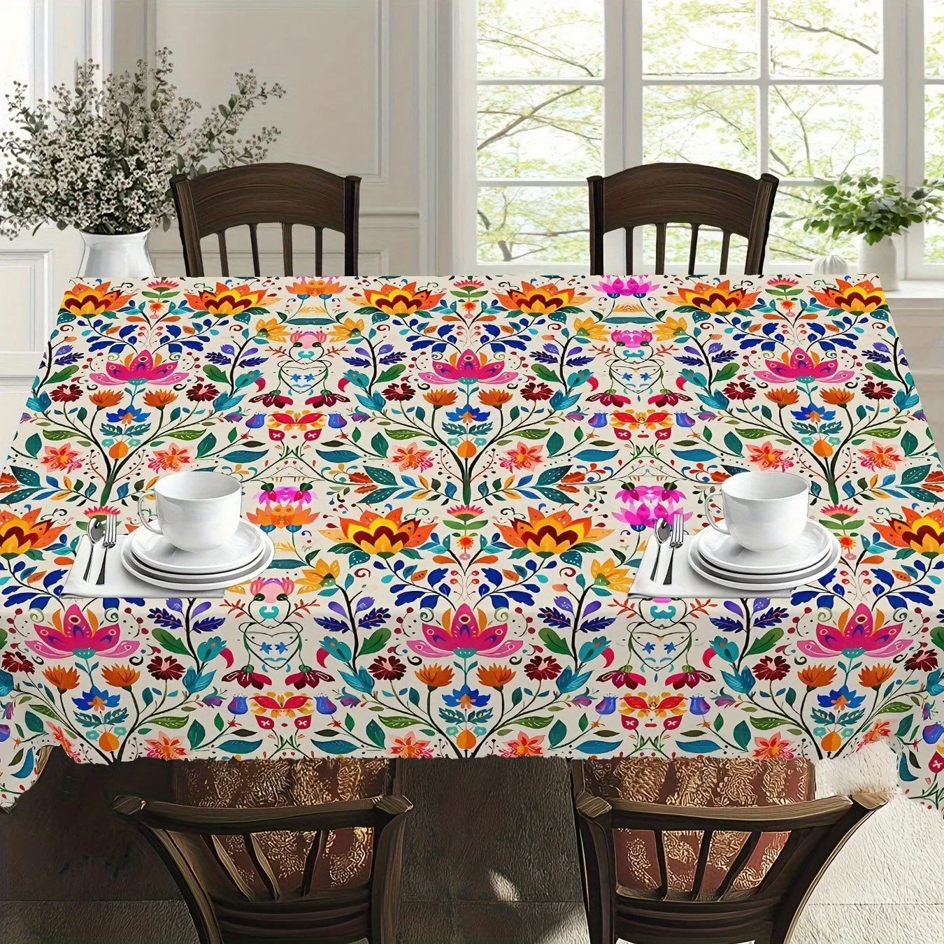 One bright Mexican floral pattern tablecloth, perfect for spring and summer gatheringsxzj