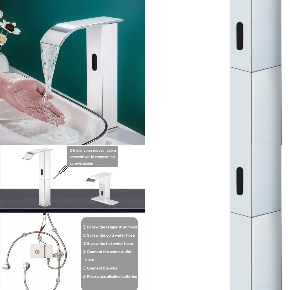 

Stainless Steel Touchless Waterfall Faucet with Sensor, Single Hole for Bathroom Sink, Tall Chrome Finish