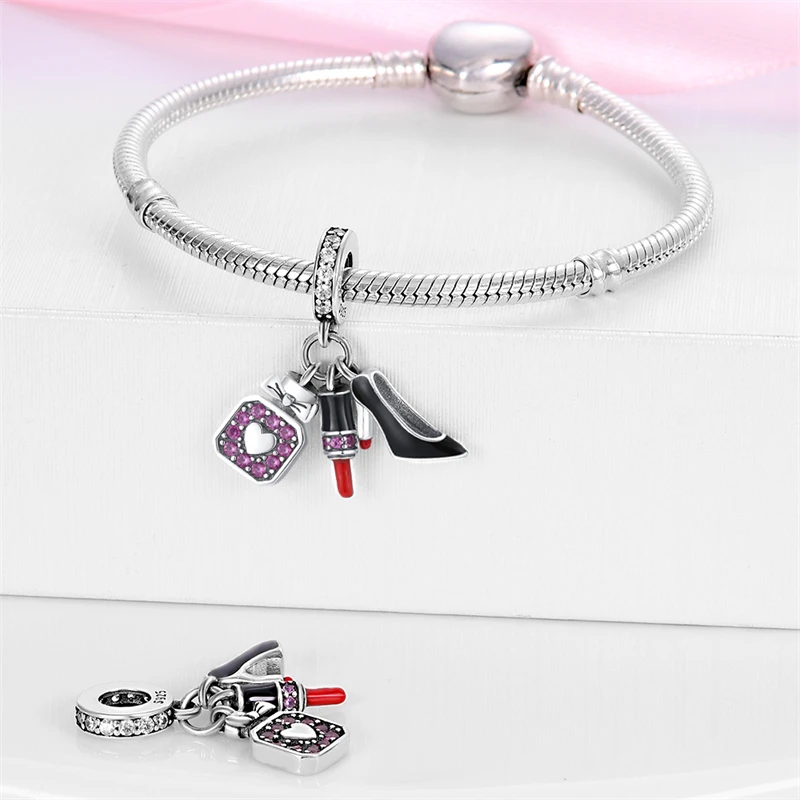 S925 Silver Perfume Bottle High Heels Princess Dress Fashion Romantic Charms Beads 3mm DIY Fine Jewelry Making