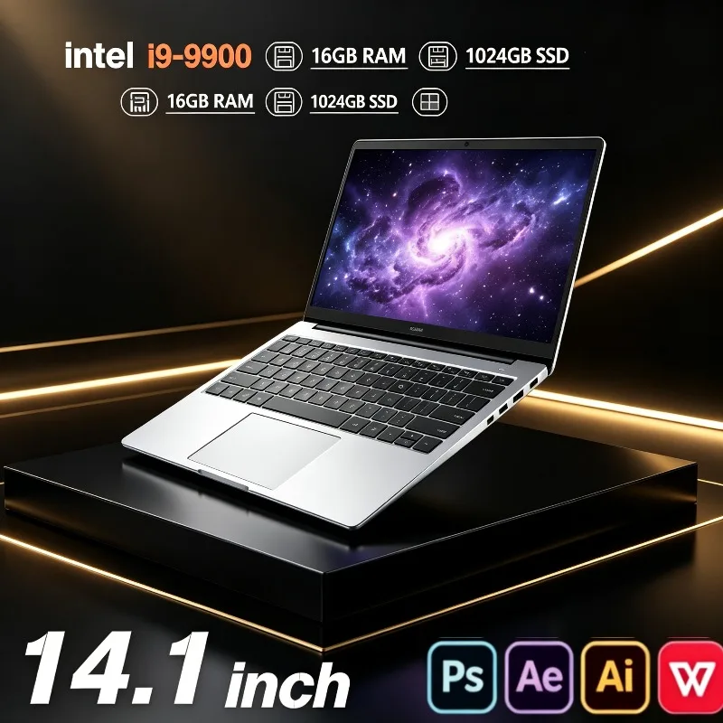Portable 14.1 Inch New 2026 Notebook High Performance Intel Core i9 9900, 1TB/2TB SSD, 16GB DDR4, for Office Gaming (PC Laptop)