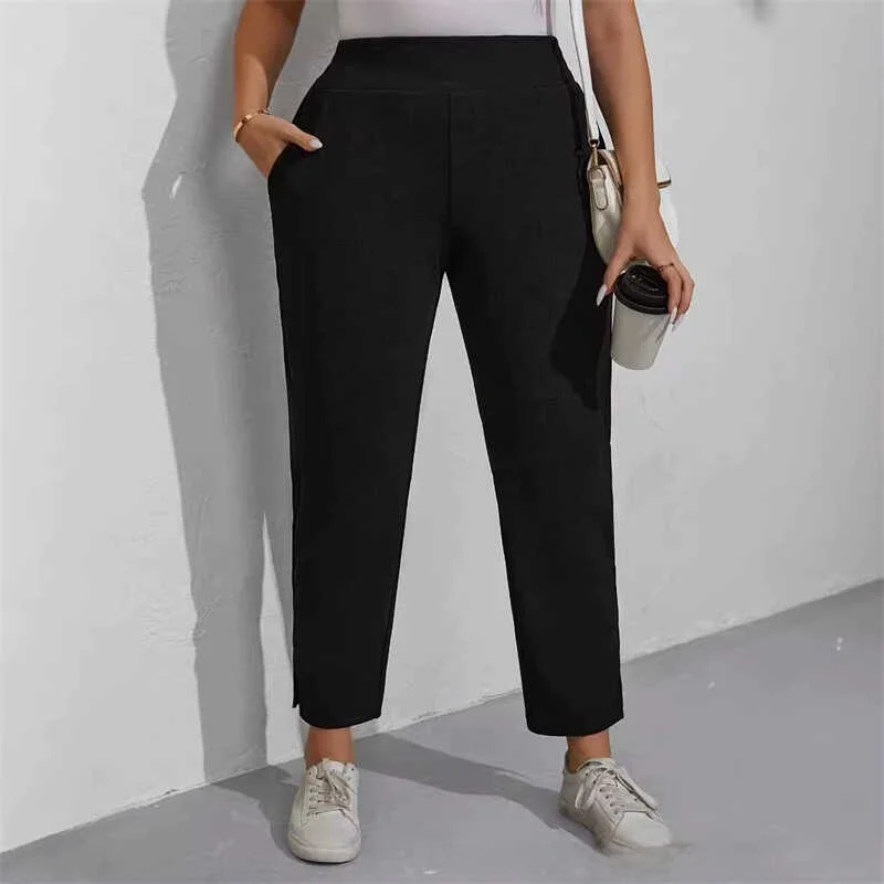 

Женские брюки L5XL Faion с высокой талией, прямые, больших размеров, эластичные, повседневные, длинные, в уличном стиле