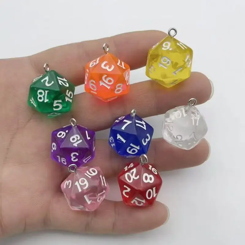 10PCS transparent resin multi-faceted digital dice sieve pendant jewelry DIY bag hanging keychain accessories