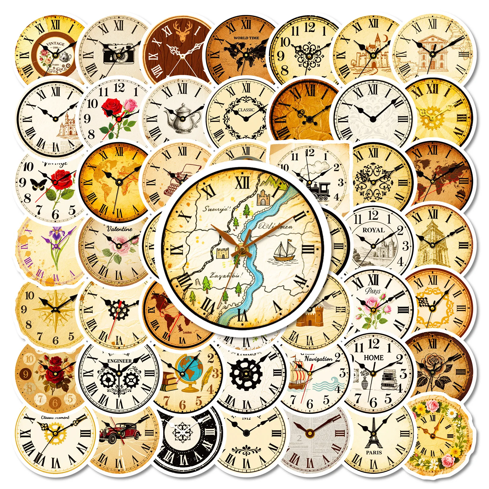 

10/30/56PCS Retro Clock Graffiti Stickers Creative Decoration Mobile Phone Case Notebook Water Cup Waterproof Toy Gift Stickers