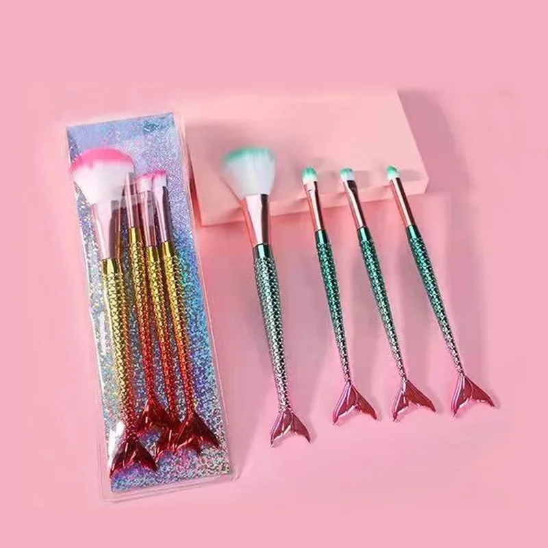 4pcs Gradient Mermaid Makeup Brushes Kit Maquiagem Maquillaje New Mermaid Foundation Eyebrow Eyeliner Cosmetic Makeup Brushes