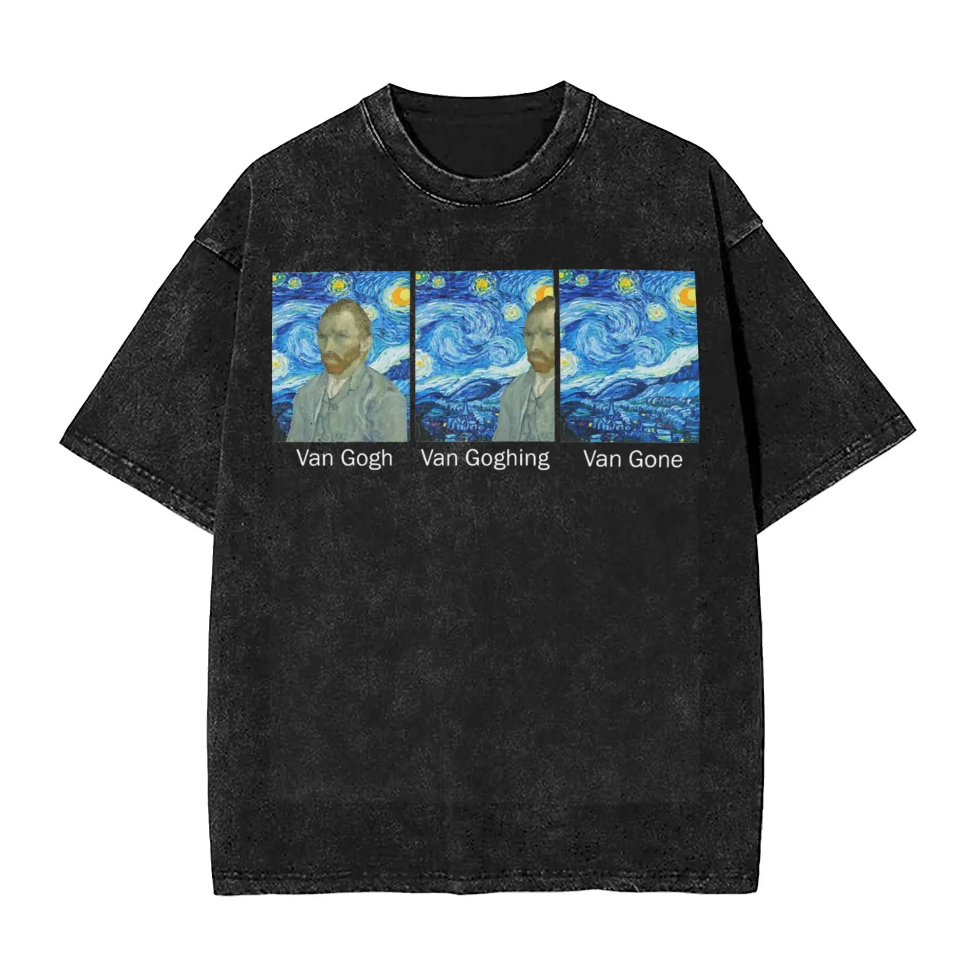 Funny Van Gogh Van Goghing Van Gone Washed T Shirts Streetwear Hip Hop Vintage T-Shirt Starry Night Tee Shirt for Men Women