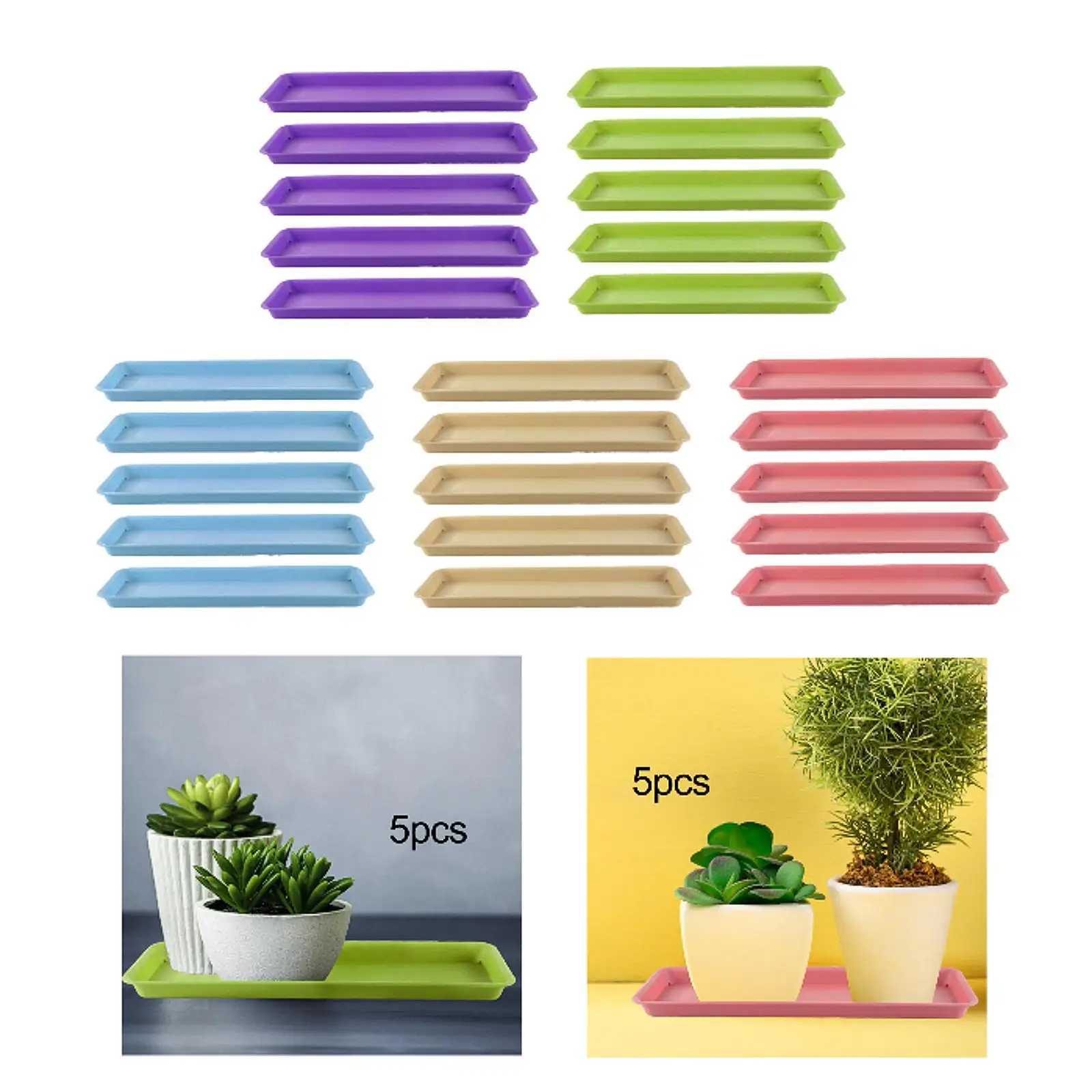 Waterproof Rectangular Plant Trays Sturdy Pot Saucers for Home Indoor Office Outdoor Windowsill