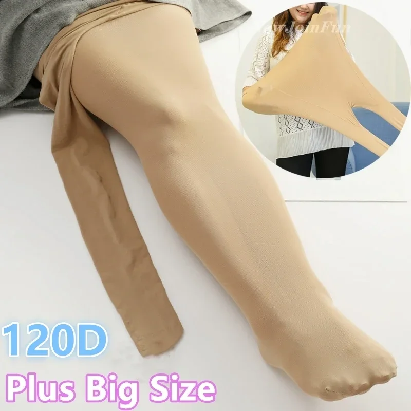 120D Women\'s Plus Size Pantyhose XXXL Black White Tights Women Sexy Sheer Stockings Translucent Pantyhose