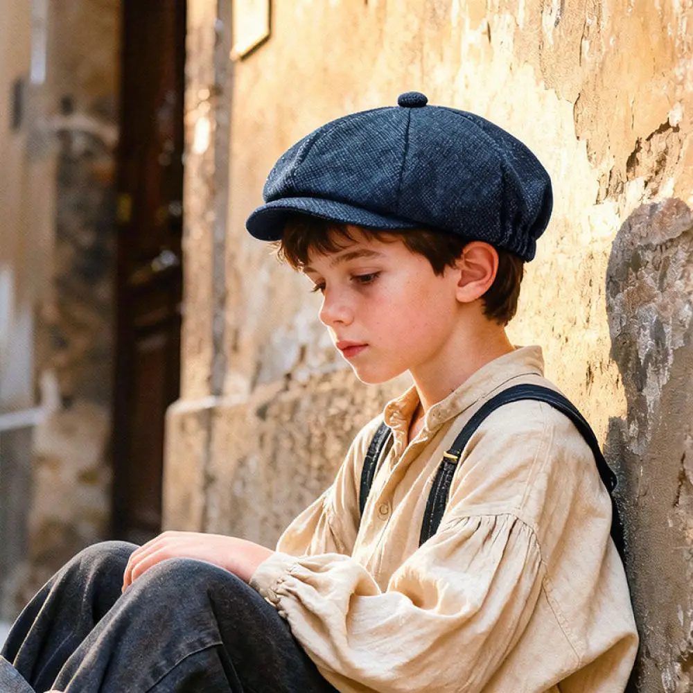 Kids Newsboy Beret Hat Autumn Winter Vintage Octagonal Cap For Huanan Soft Woolen Elastic Artist Hat Boys Girls Head Accessories
