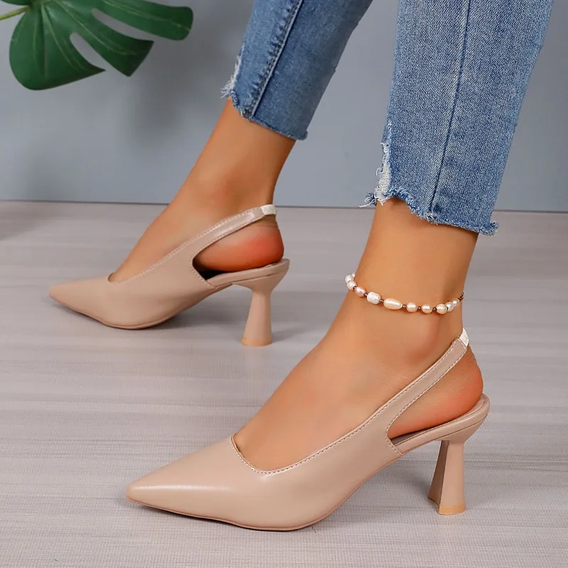 Elegant High Heels  Pumps Women 2024  Slingbacks Pointed Toe Party Shoes Woman Solid Thin Heeled Sandals Ladies