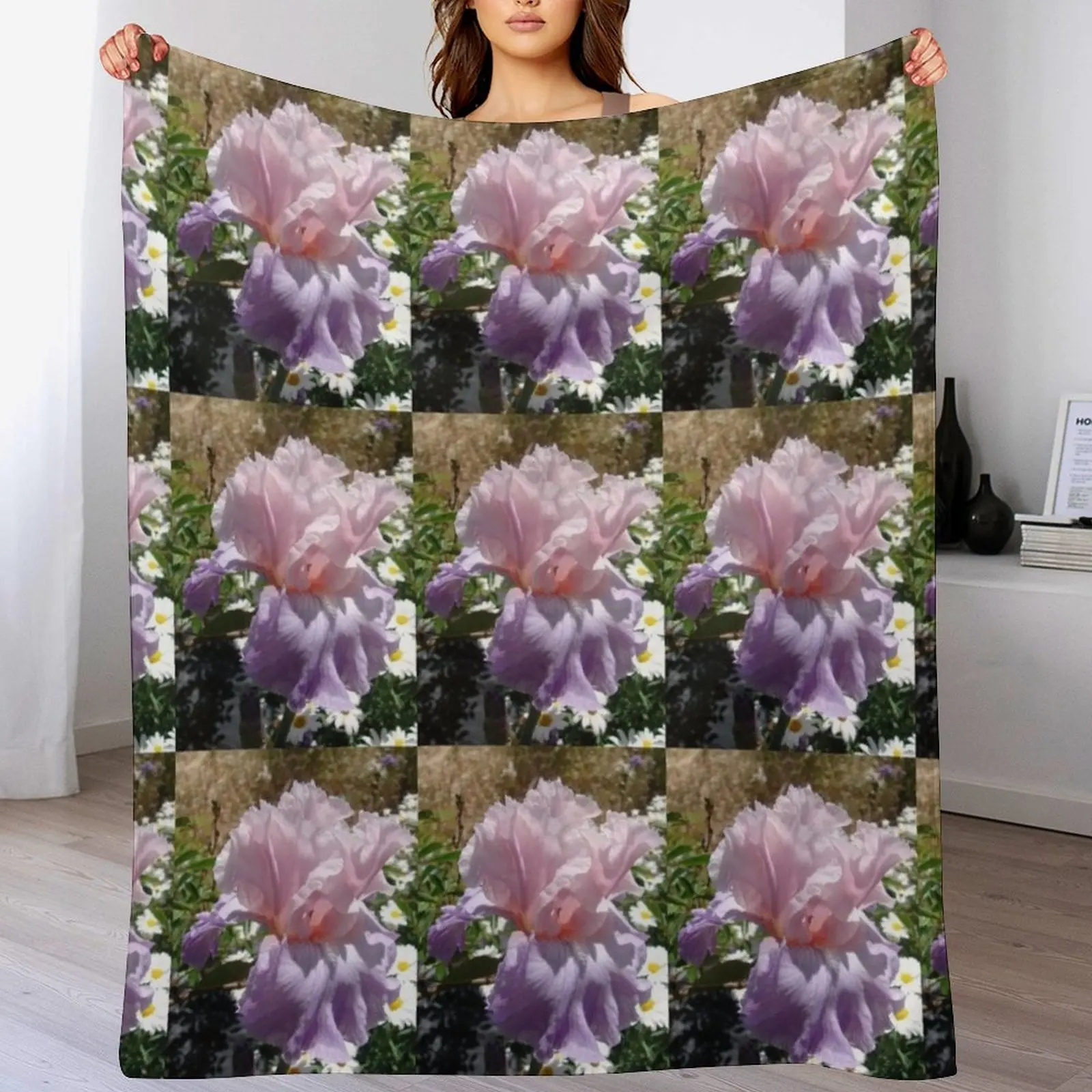 Purple Iris Flower Throw Blanket Decorative Sofas Decorative Beds Blankets