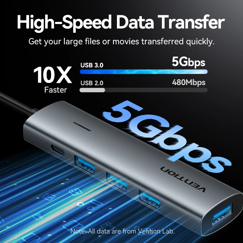 Vention USB C HUB Szybki rozdzielacz USB z 4 portami, typ C na USB A 3.0, adapter do MacBook Pro, iPada, iPhone'a, Samsunga, Lenovo i laptopów — zdjęcie produktu 2