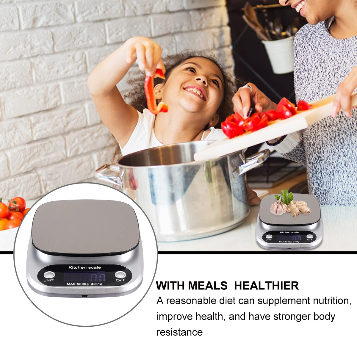 

1Pcs Kitchen Scale Rechargeable Stainless Steel Digital Scale 5kg Accurate Lightweight Practical for Cooking Baking Weighing