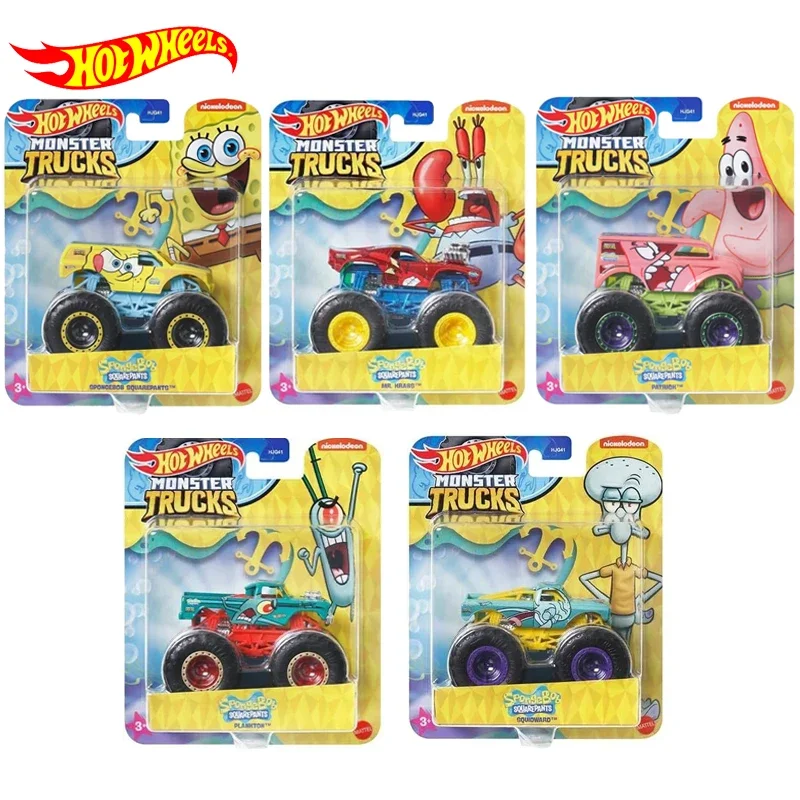 Official Hot Wheels Monster Trucks Car Spongebob Squarepants  Series Boys Toys 1/64 Diecast Mr Krabs Patrick Plankton Squidward