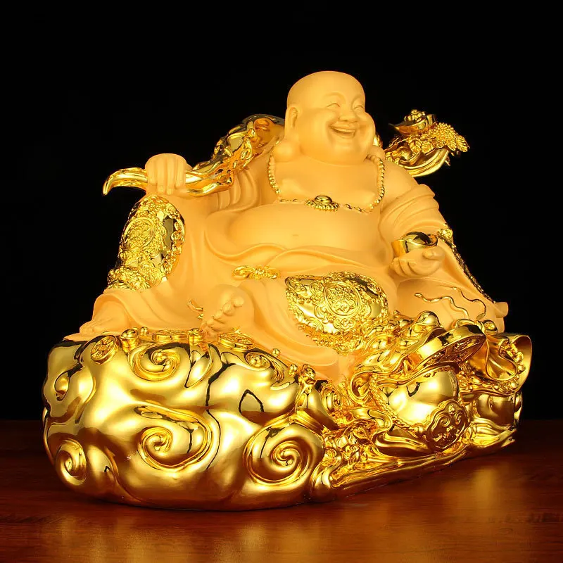 CZ Laughing Buddha Statue Ornament for Worship, Home Decor, Living Room, Entryway, Opening Ceremony Gift