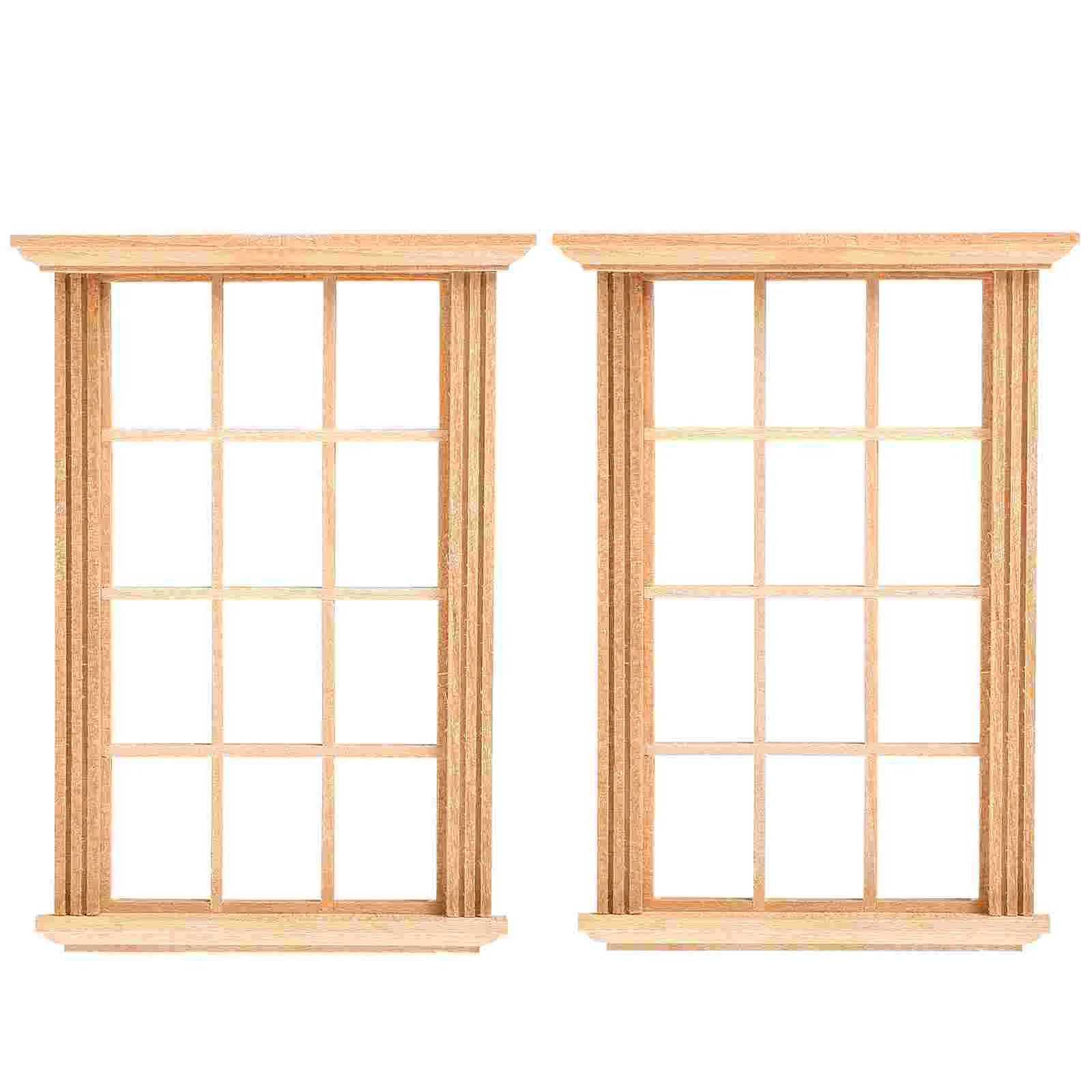 

2Pcs Mini Furniture Model Toy Miniature Wooden Window Frame Model Micro landscaping Accessory miniature window decor