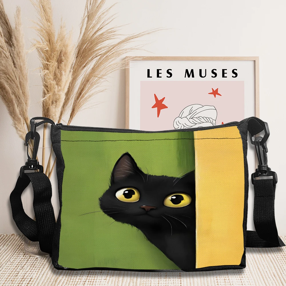 

Big Eyes Black Cat Cartoon Print Stylish Mobile Phone Wallet Patchwork Colored Board Bag Woman Shopping Handbag 6.17