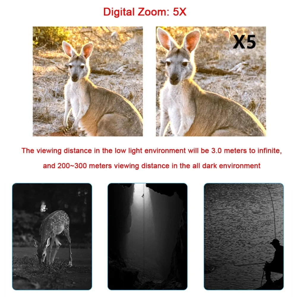 ZIYOUHU-Infrared Night Vision Device for Hunting, R11 Caza, 1080P, 5X Digital Zoom, 300m Darkness, Viewer Camera