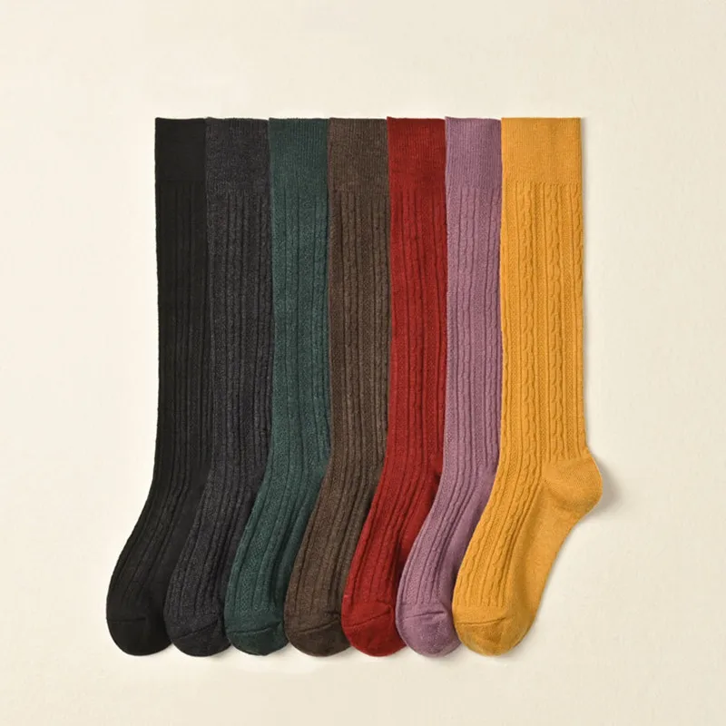 Warm Long Socks Autumn Winter Socks Female Kawaii Thick Socks Cotton High Tube Stockings Solid Color