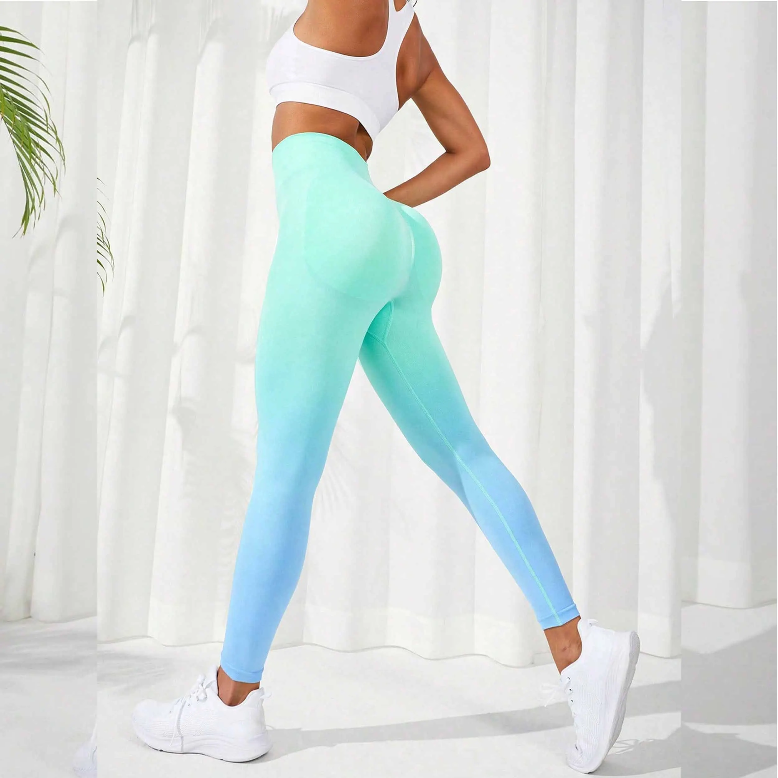 High Waisted Gradient Green Sport Leggings para Mulheres, Yoga Pants, Leggings de Fitness para Menina, Sem Costura, Correndo, Energia