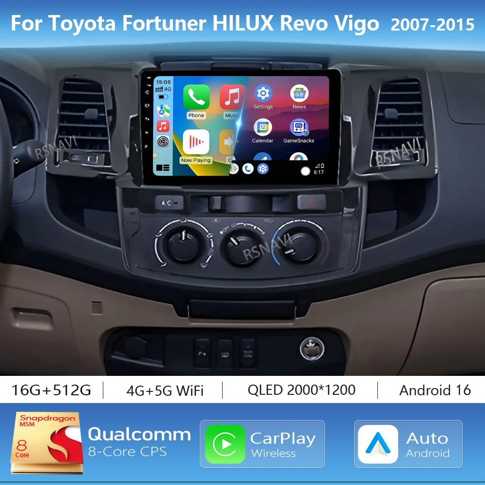 Android 16 Carplay Car Multimedia Radio Autoradio GPS Stereo 2Din Head Unit Player For Toyota Fortuner HILUX Revo Vigo 2007-2015