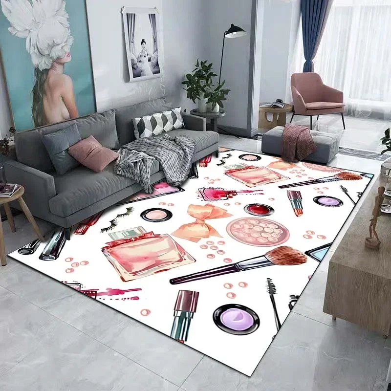 Lipstick & High Heels Pattern Area Rug for Living Room Bedroom Bedside Non-Slip Floor Mat Fashion Beauty Home Decor