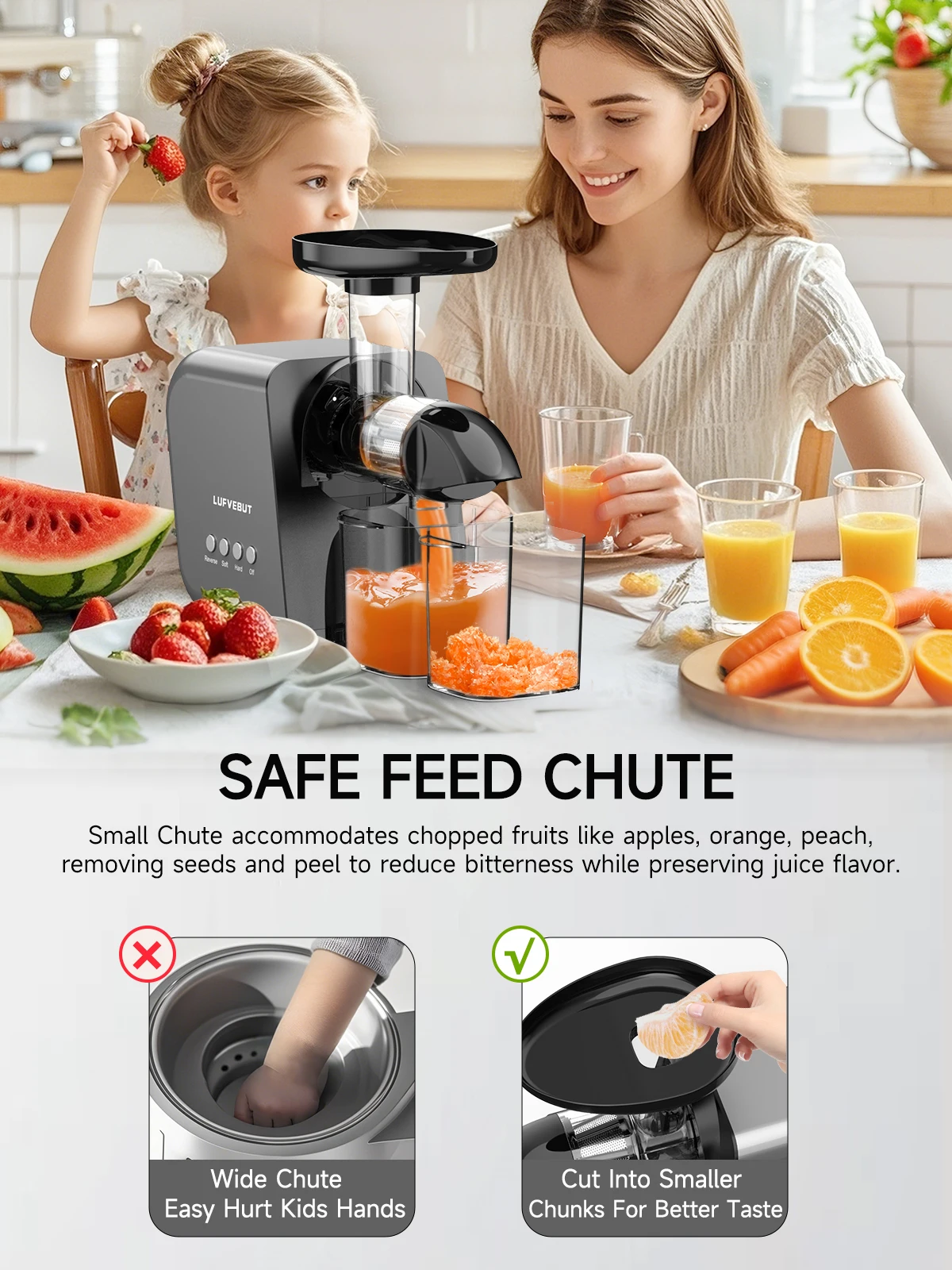 250W Slow Cold Press Fruit Juice Extractor, Anti-jam Reverse, Easy Clean, BPA-Free Quiet Household Vegetable Juicer