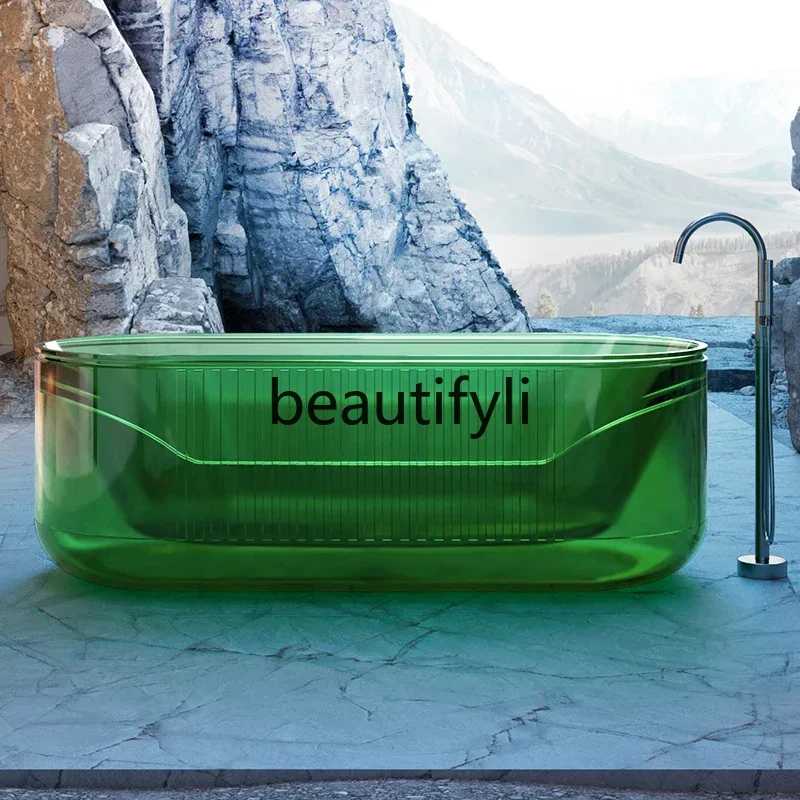 ATransparent bathtub Free-standing resin household small apartment oval color bathtub Hotel homestay bathtub