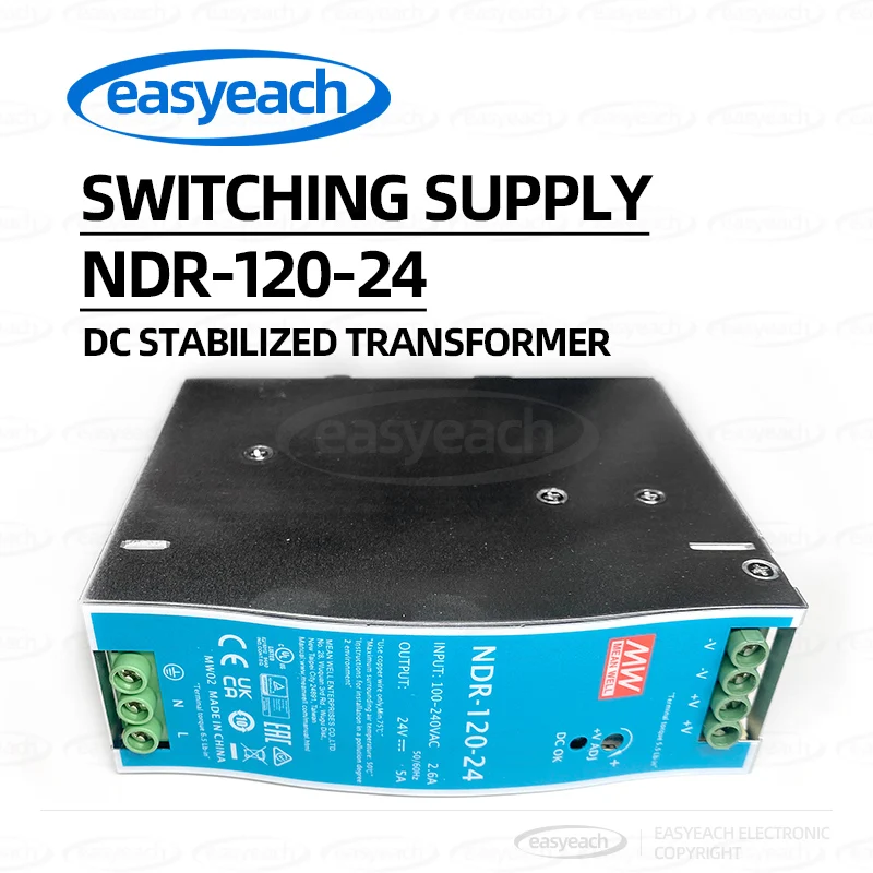 MEAN WELL NDR-120-24 DIN Rail Mount PFC Switching Power Supply 24V 120W Industrial DIN Rail Type Single Output