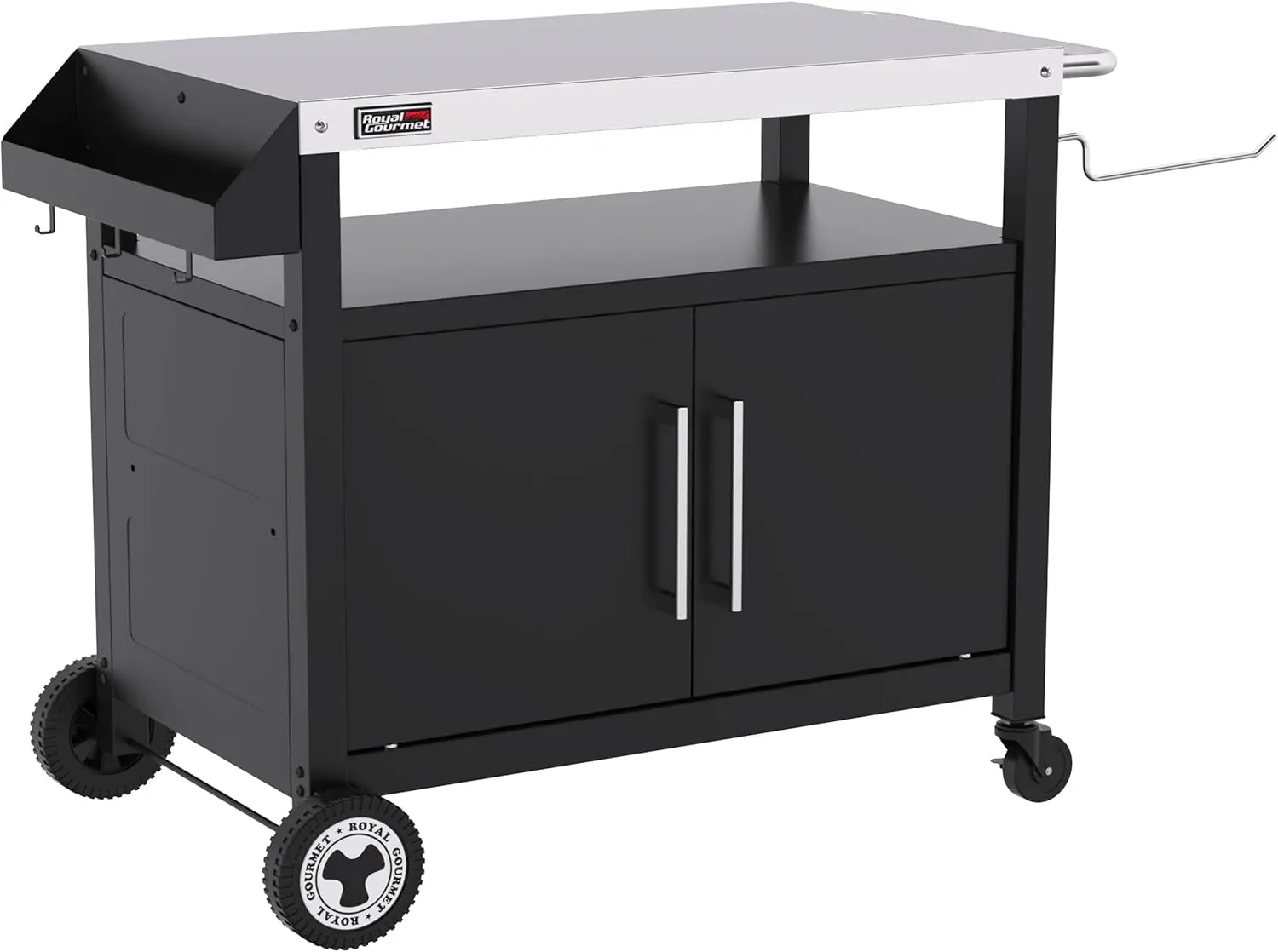 Outdoor Grill Cart With Wheels, Movable Kitchen Island With Storage Cabinet For Bbq, Stainless Steel Dining Cart Table For Food