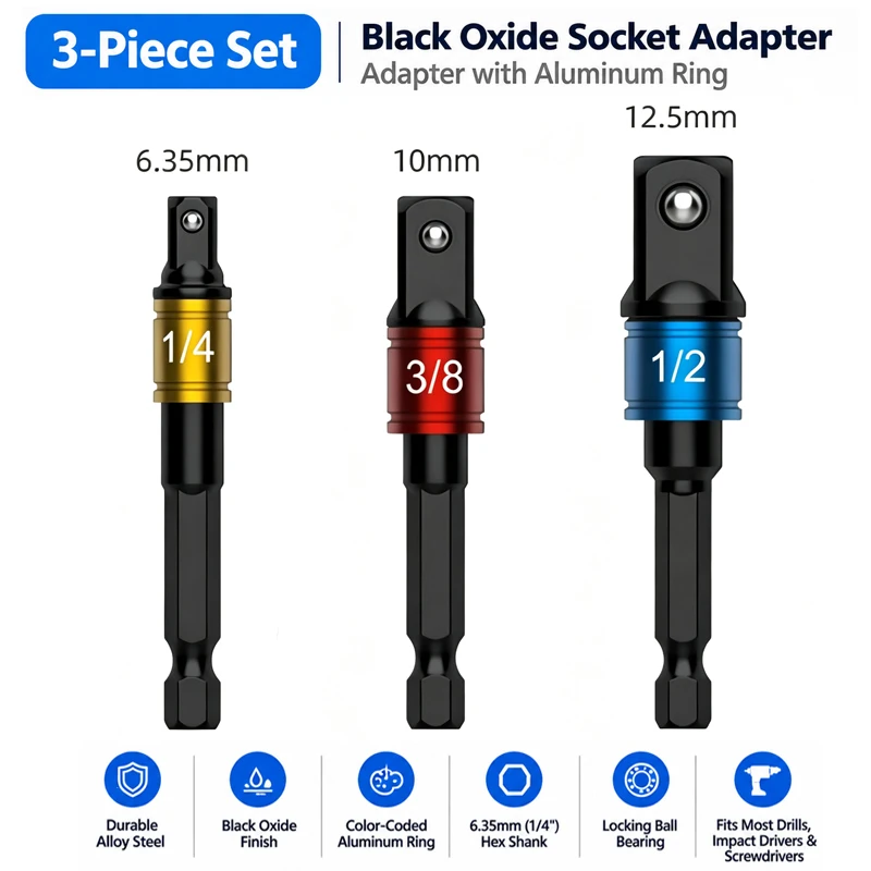 3-Piece Socket Adapter Set, 1/4