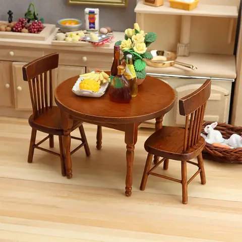Miniatyr dockhus matgrupp: Bord och stolar i skala 1:12, lämplig för dockhusköksdekoration 6 best sales dockbord - №3
